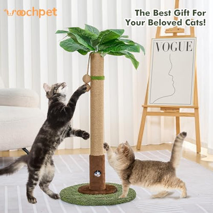 Woochpet Cat Scratching Post 35 Inch with Rat Hole and Sisal Rope for Adult Cat and Kitten, Green