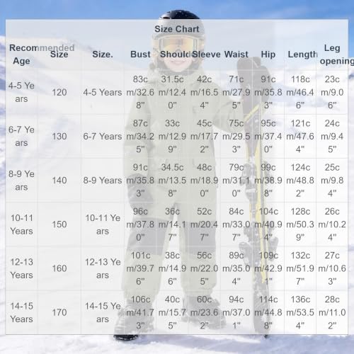 Kids Snow Pants Boys One Piece Ski Suit Waterproof Windproof Padded Snow Suits Kid Girls Winter Outdoor Warm Hooded Snowboard Jumpsuit Army Green 14-15 years