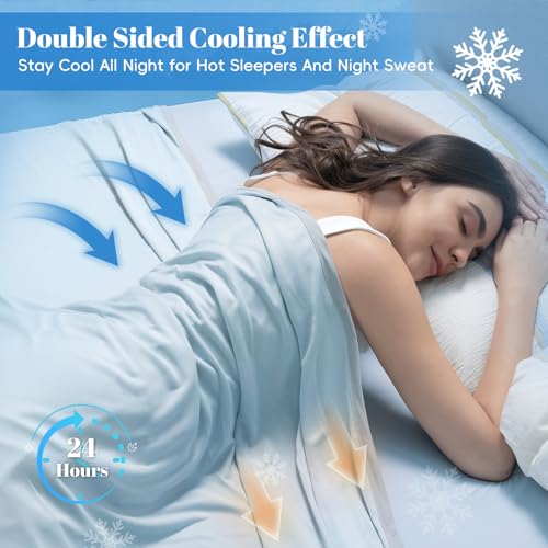 PHF Double Cooling Blanket for Hot Sleepers King Size, Arc-Chill Q-Max>0.5 with Double Cooling, Summer Blanket Absorbs Heat to Keep Cool All Night for Night Sweats (Ice Blue, 108''x90'')