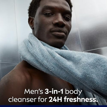 NIVEA MEN Cool Kick 3-in-1 Shower Gel, Body Face Hair, Icy Menthol, 500ml
