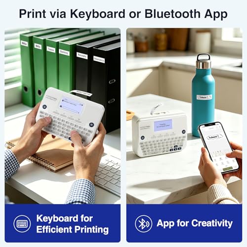SUPVAN E12 Keyboard & Bluetooth Label Maker Machine with 4 Tapes, White