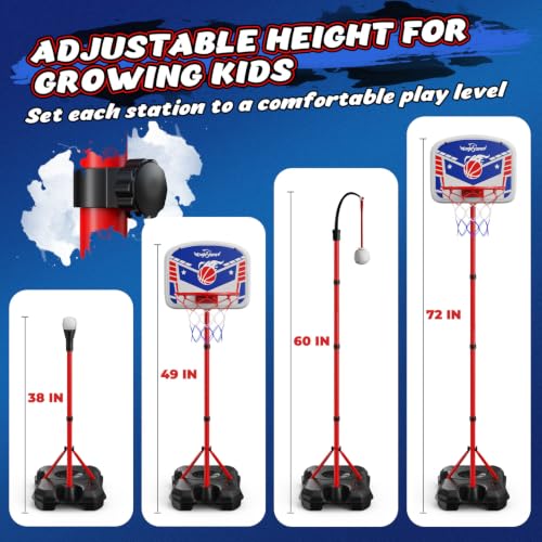 EagleStone 3 in 1 Kids Basketball Hoop and T Ball Set for Kids 3-12