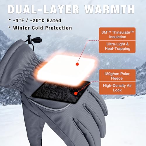 Origem Warm Waterproof Winter Gloves for Men Women, 3M Thinsulate Fleece | Polar Fleece Thermal Gloves with Reflective Touchscreen Design for Skiing, Running, Cycling, Hiking and Cold-Weather Driving
