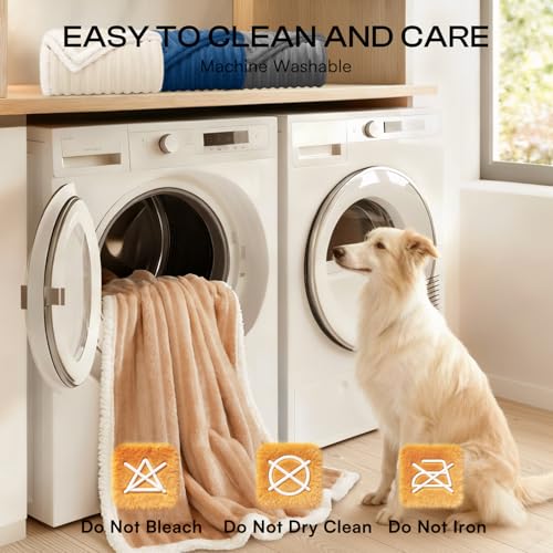 Luciphia Waterproof Blanket for Medium Large Dogs Puppy Soft Reversible Sherpa Small Pet Cat Cut Pile Warm Fleece Washable Furniture Protection for Couch Bed Car Camel,XL(85''x57'')