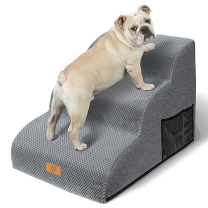 Almcmy Dog Stairs for Small Dogs 15.7" H 3-Step Bed Sofa Chair Use, Grey