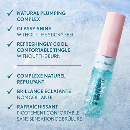 COVERGIRL Clean Fresh Yummy Gloss, 840 Be Chill My Heart, Plumper Gloss, Glassy Shine, Vegan Formula, Volumizing Lip Plumper, Cooling, Easy to Apply, Minty Flavor