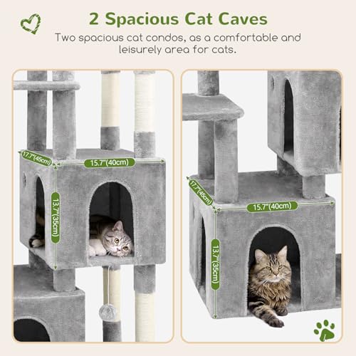 Globlazer Cat Tower for Indoor Cats, 61inch Heavy Duty Cat Trees for Large Adult Big Cats Maine Coon Cat Tree Tower with Scratching Post, Extra Large Top Perch, Cat Condos, F61, Light Grey