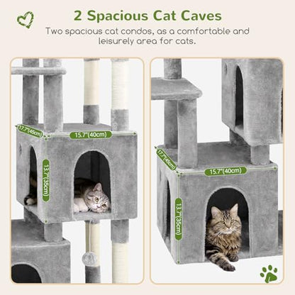 Globlazer Cat Tower for Indoor Cats, 61inch Heavy Duty Cat Trees for Large Adult Big Cats Maine Coon Cat Tree Tower with Scratching Post, Extra Large Top Perch, Cat Condos, F61, Light Grey
