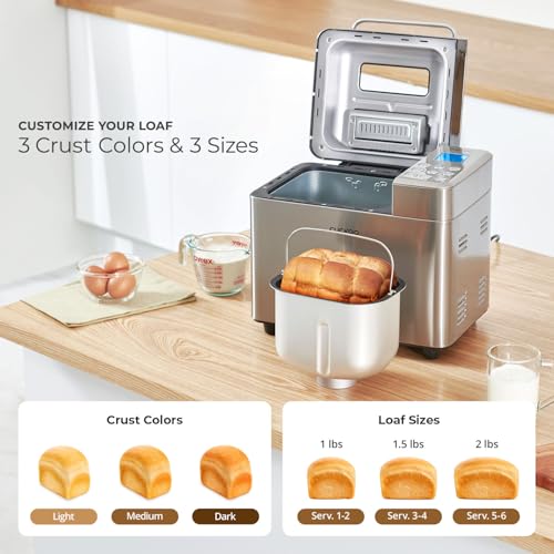 CUCKOO CBM-AAB101S | Multi-Functional Bread Maker | 1 lb., 1.5 lb., & 2 lb. Loaf Options, Crust Color Customization, Auto Fruit & Nut Dispenser, Gluten-Free Option | Stainless Steel