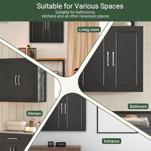 SoBuy Bathroom Wall Cabinet with Adjustable Shelf, 60x30x60 cm | Ultra-Slim Medicine Cabinet with Double Doors and Adjustable Shelf for Bathroom, Kitchen or Laundry, Black, FRG231-SCH
