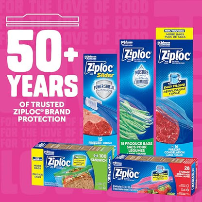 Ziploc Snack Bags, EasyGuide Seal, BPA-Free Food Storage, 100 Count