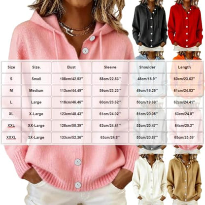 Warm Hooded Sweaters for Women Comfy Soft Button Cardigan Sweater Gray
