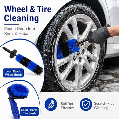QSLKING 30PCS Car Detailing Brush Set, Car Cleaning Wash Brushes Kit Tool