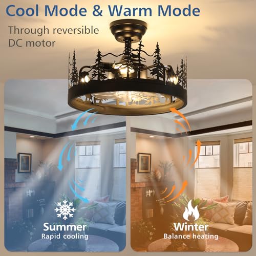 Merexcint Rustic Black Ceiling Fan with Light, Bear and Deer Design