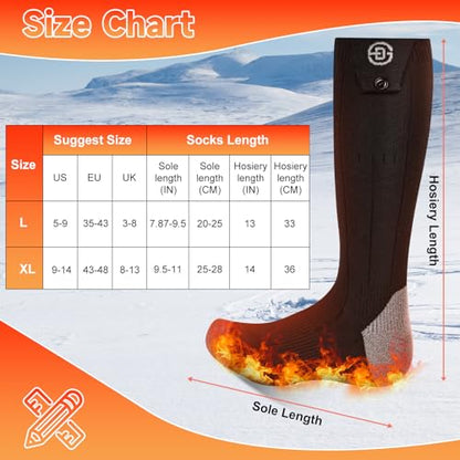 Heated Socks with Rechargeable 7000mAh*2 Battery for Men Women, X-Large