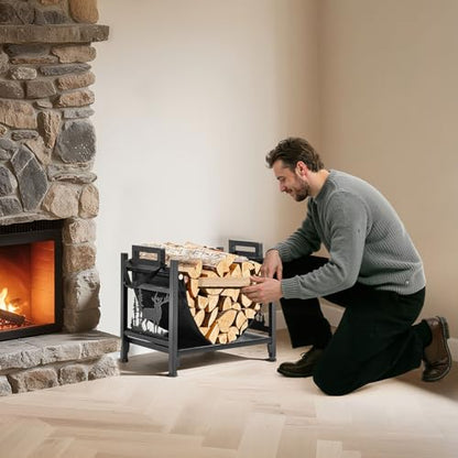 VEVOR Indoor Firewood Rack, 1.5 ft Curved Log Holder with Canvas Carrier, 40lb Weight Capacity Wood Storage Stand, Powder-Coated Steel Firewood Holder, Heavy Duty Wood Pile Stacker Rack for Fireplace