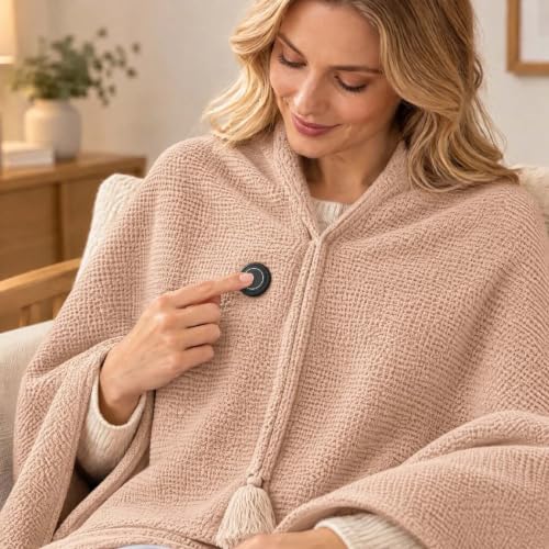 Heated Shawl Wraps for Women Zip Up USB Portable Wearable Blanket | Portable USB Heated Blanket Shawl with 3 Heat Settings & Fast Heating, Home Outdoor Office Use, Battery Pack Not Included