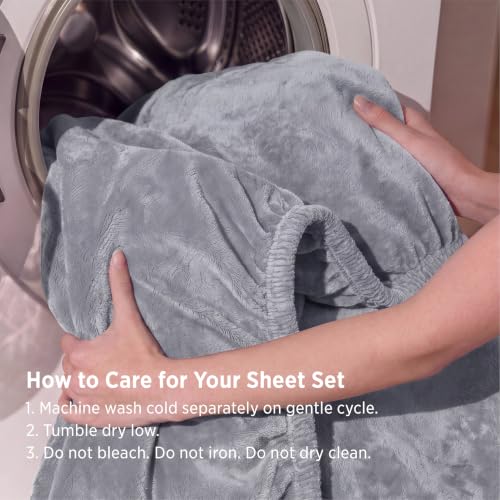 Bedsure Fleece Sheets Queen Size, 4 PC Anti-static Bed Sheets, Warm & Cozy | 220 GSM Thick Flannel Fleece, Fluffy Velvety Feel, 16" Deep Pocket, 1 Flat & 1 Fitted and 2 Pillowcases, Winter Gift, Grey
