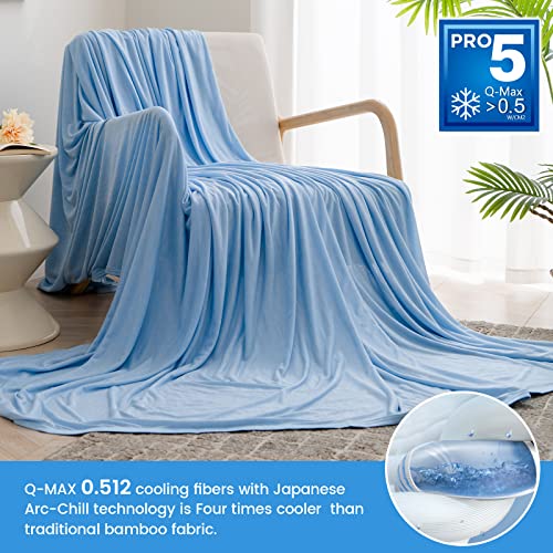 Syalife Cooling Blanket King Size for Hot Sleepers and Flashes, Ultra Thin Lightweight Summer Blankets with Q-Max 0.5 Arc-Chill Fiber, Double Sided (Blue, 108"x 90")