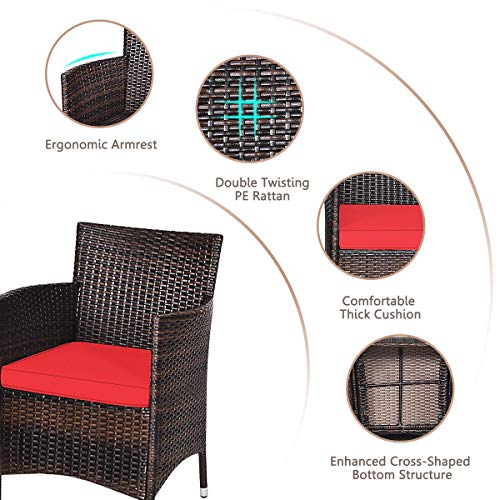 Happygrill 3 Piece Patio Conversation Set Rattan Wicker Furniture Set with Coffee Table Chairs & Thick Cushions Outdoor Bistro Sets for Patio Garden Lawn Backyard Pool