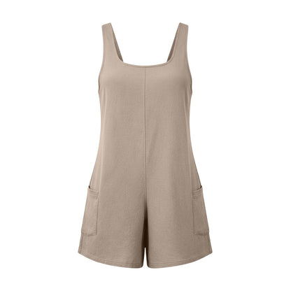 Generic Womens Rompers for Summer Linen Jumpsuits Sleeveless Loose Fit Shorts Overalls with Pockets Beach Vacation Clothes
