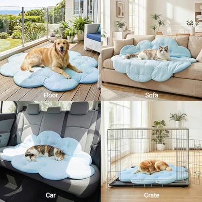Tivray Dog Cooling Mat, 47'' × 35'' Large, Q-Max>0.5 Self-Cooling Mat for Dog, (Cool & Warm) Double-Sided Pet Cool Pads for Summer, Crate, Kennel, Machine Washable, Cat Cool Bed, Non-Gel, Sky Blue