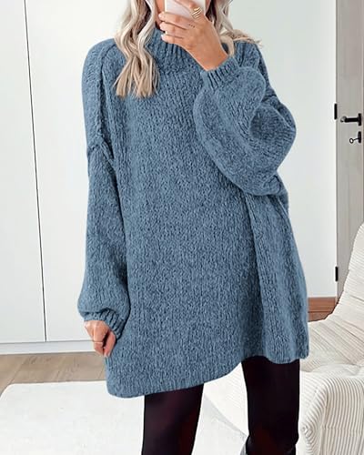 BTFBM Sweaters For Women Oversized Mock Neck Knit Long Sleeve Tops