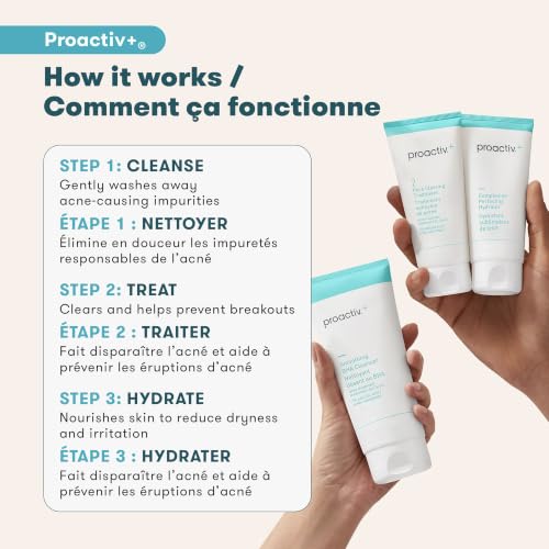 Proactiv+ 3 Step Advanced Skincare Acne Treatment – Salicylic Acid Face Wash, Benzoyl Peroxide Pore Minimizing Treatment, and Salicylic Acid Hydrating Moisturizer - 30 Day Complete Acne Skin Care Kit