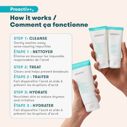 Proactiv+ 3 Step Advanced Skincare Acne Treatment – Salicylic Acid Face Wash, Benzoyl Peroxide Pore Minimizing Treatment, and Salicylic Acid Hydrating Moisturizer - 30 Day Complete Acne Skin Care Kit