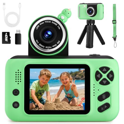 Kids Camera for Boys and Girls HD Selfie Digital Camera for 3-12 Year Old Kids with Tripod & SD Card, Perfect for Christmas & Birthday Gifts Best Festival Gift(Green)