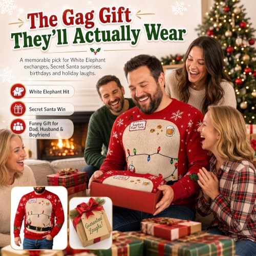 Ugly Christmas Sweatshirt for Men Fake Santa Print Long Sleeve Crew Neck Pullover Tops Funny Holiday Novelty Clothes Men Sweatshirt Large Khaki