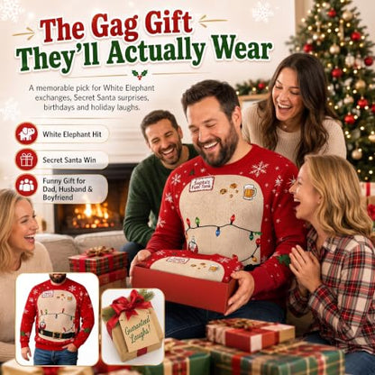 Ugly Christmas Sweatshirt for Men Fake Santa Print Long Sleeve Crew Neck Pullover Tops Funny Holiday Novelty Clothes Men Sweatshirt Large Khaki