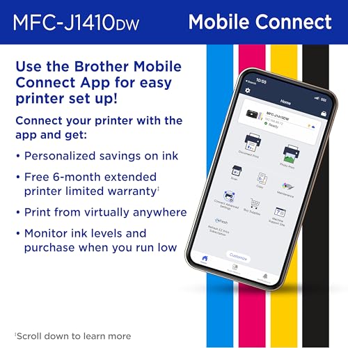 Brother Work Smart 1410 Wireless Color Inkjet All-in-One Printer with 2.7” Color Touchscreen and Automatic Duplex Printing | Includes Refresh Subscription Trial(1) (MFC-J1410DW)