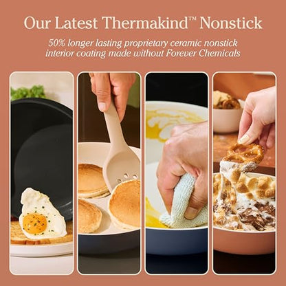 Our Place 17-Piece Essentials Complete Cookware Set - Ceramic Fry Pans, Saucepans, Sauté Pan, Stock Pot, Strainer Basket & Modular Storage | Thermakind™ Nonstick, Oven Safe up to 230°C | Cream