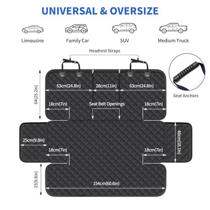 Portin Dog Car Seat Covers Pet Seat Cover, Waterproof, 60in Wide, Black | Scratch Proof Nonslip Bench Baskseat Protective Cover Compatible for Middle Seat Belt Fits Most Cars Trucks and SUVs MPVs