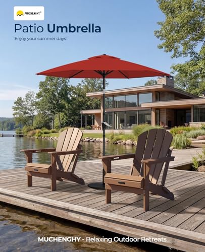 MUCHENGHY 7.5ft Patio Umbrella, Outdoor Market Table Umbrella with Push Button Tilt and Crank, 6 Ribs UV Protection Sun Shade for Lawn, Deck, Garden, Fishing, Backyard & Pool(Burgundy Red)