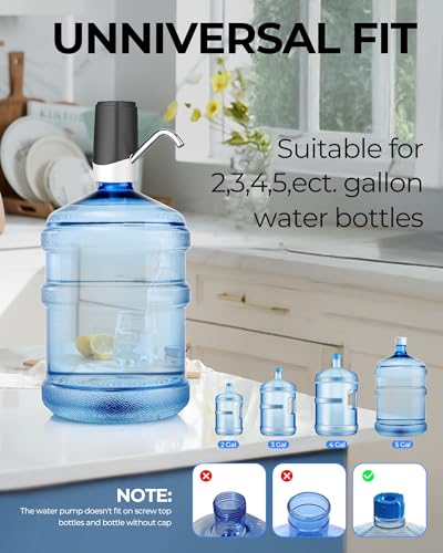 Water Dispenser Pump for 5 Gallon Bottles, USB Rechargeable Electric Water Bottle Pump, Portable Automatic Water Jug Dispenser for Home, Kitchen, Office & Camping Jet Black