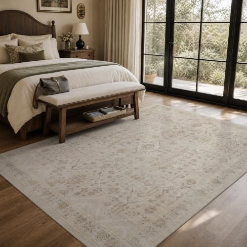 Area Rug 8x10 Rugs for Living Room Machine Washable Rug Non Slip Vintage Bedroom Carpet for Living Room Bedroom Dining Room Rug Beige