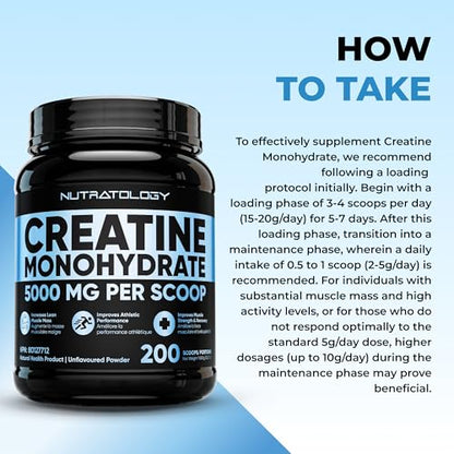 Nutratology® Creatine Monohydrate | Muscle Growth & Strength | 200 Servings