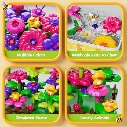 Flower Garden Building Toys for Kids, DIY Stacking Toys with Storage Box