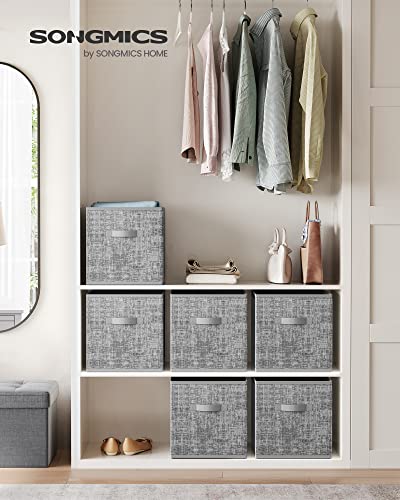 SONGMICS Storage Cubes, 13-Inch Non-Woven Fabric Bins with Double Handles, Set of 6, Closet Organizers for Shelves, Foldable, for Clothes, Gray UROB033G01
