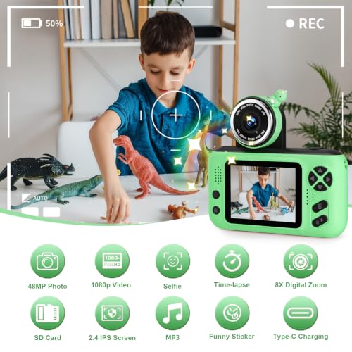 Kids Camera for Boys and Girls HD Selfie Digital Camera for 3-12 Year Old Kids with Tripod & SD Card, Perfect for Christmas & Birthday Gifts Best Festival Gift(Green)