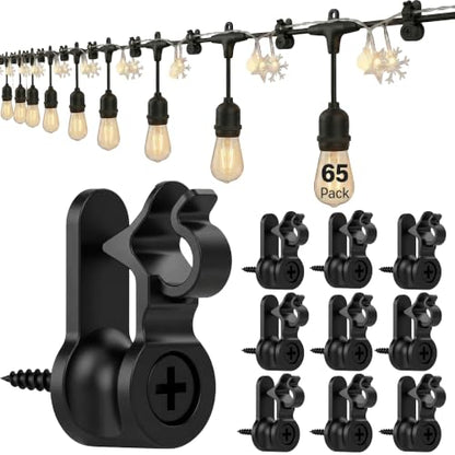 Outdoor String Lights Clips, Christmas Light Clips Bulk with Screw, 65 Pack