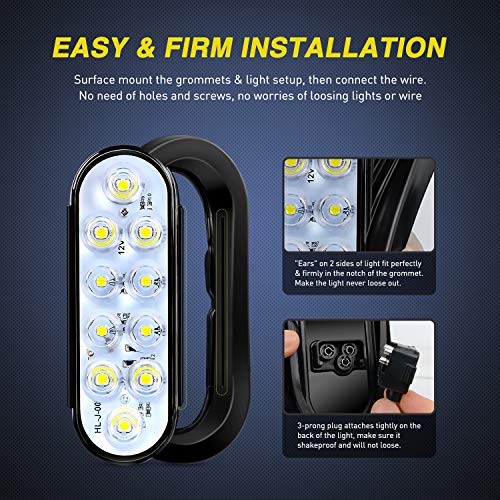 Nilight 6 Inch Oval White Trailer Tail Lights 2PCS 10 LED w/Flush Mount Grommets Plugs IP67 Waterproof Reverse/Back Up Lamp for Truck RV Camper Boat Jeep, White