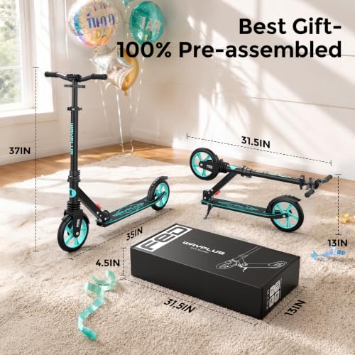 WAYPLUS Kick Scooter for Ages 6+,Kid, Teens & Adults. Max Load 240 LBS. Foldable, Lightweight, 8IN Big Wheels for Kids, Teen and Adults, 4 Adjustable Levels. Bearing ABEC10