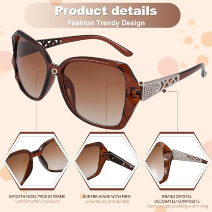 HEQU 4 Pcs Women Oversized Sunglasses UV400 Protection Lens Sun Glasses