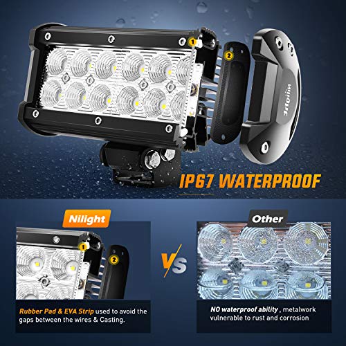 Nilight LED Light Bar 4PCS 6.5Inch 36w Flood LED Work Light Off Road Lights led bar Super Bright for Jeep Cabin Boat SUV Truck Car ATVs,2 Years Warranty