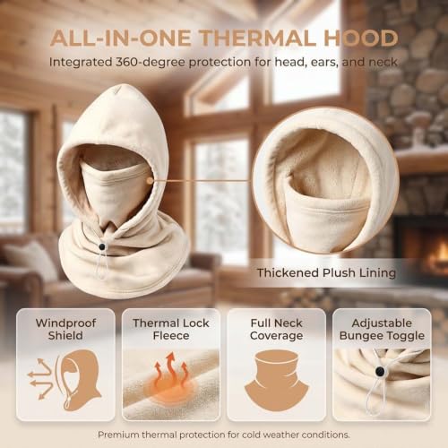 LanChuBo Unisex One-Piece Flannel Warm Mask Hat 3-in-1 Winter Balaclava Ski Mask (Beige)