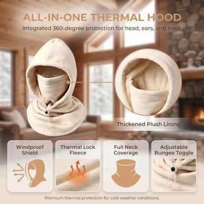 LanChuBo Unisex One-Piece Flannel Warm Mask Hat 3-in-1 Winter Balaclava Ski Mask (Beige)
