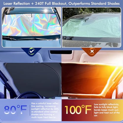 RECCI 240T Laser Reflective Windshield Sun Shade, Heat & UV Protection